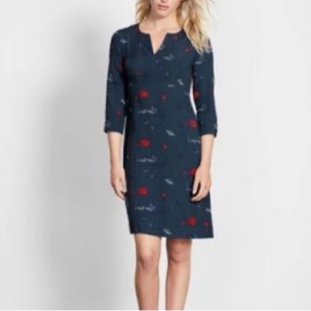 Boden Navy Shift Dress with Red Accent Print